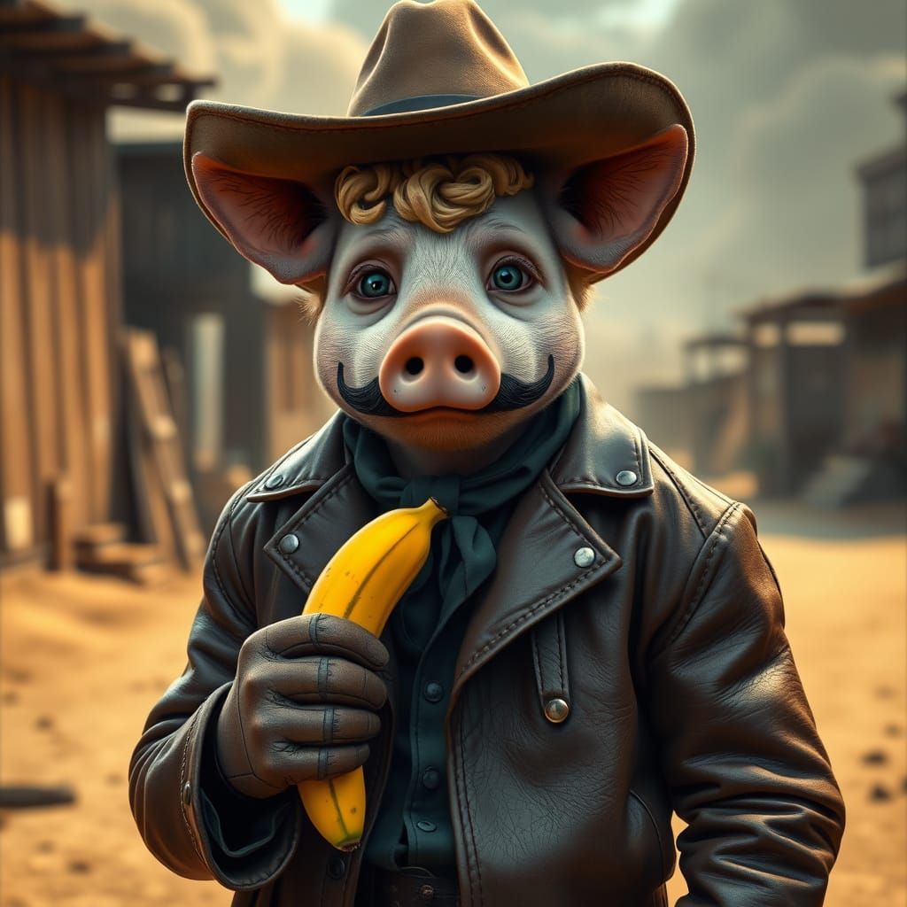 Hyperrealistic Pig-Man in Old West Style