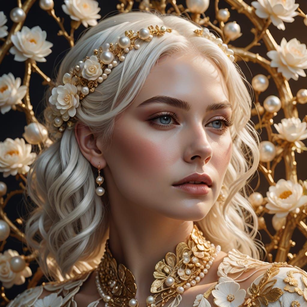 Model with Pearl Hair in Luxurious Digital Portrait