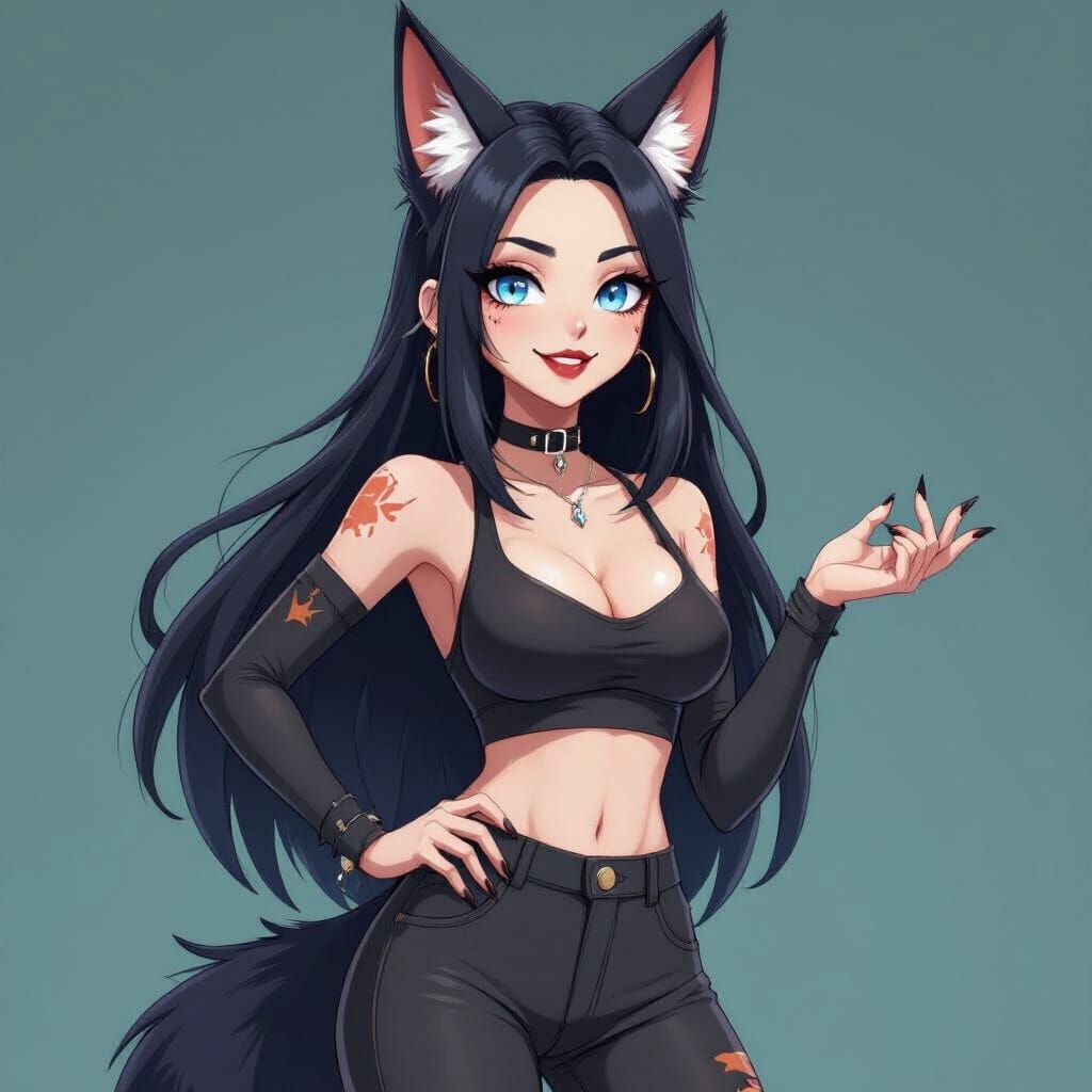 Anime Coyote Demon Mae in Hazbin Hotel Style