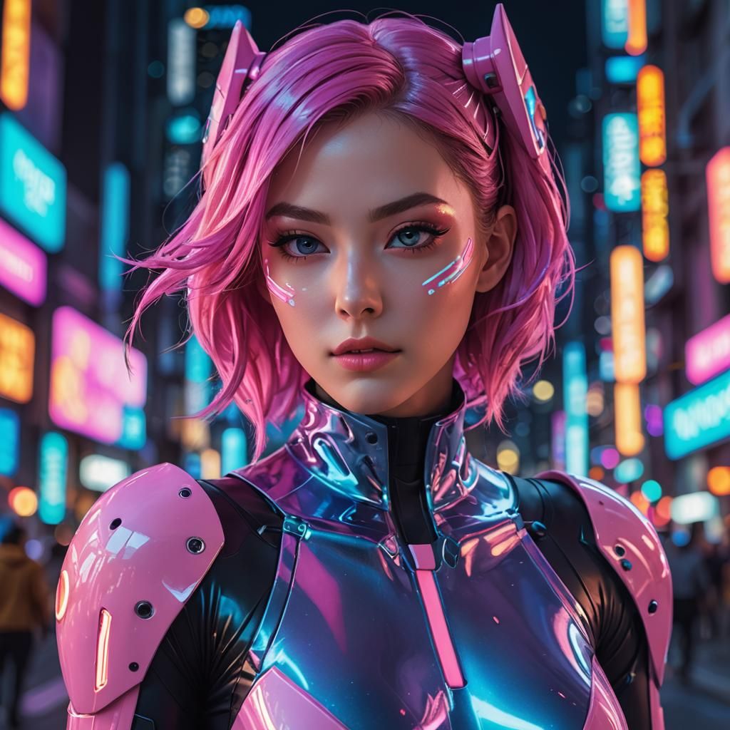 Anime Woman in Space Latex: 3D Art Portrait