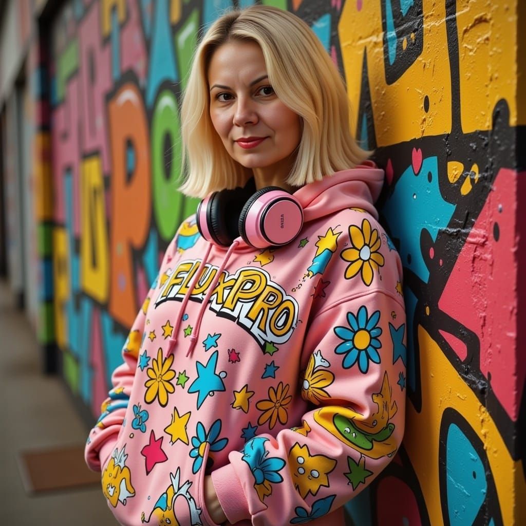 Confident Russian Woman in Graffiti Art Style