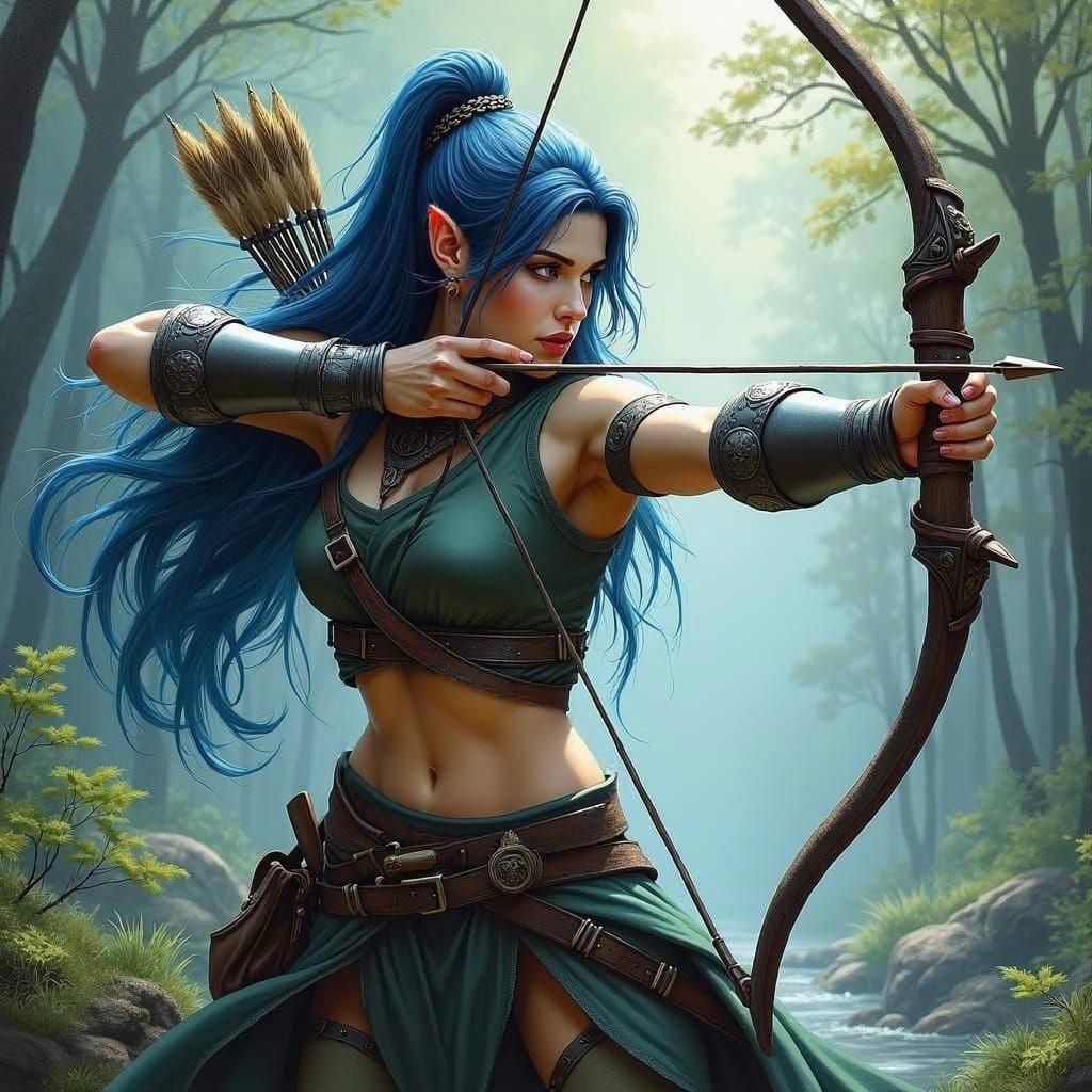 Elven Archer in Wilderness as Oil Painting