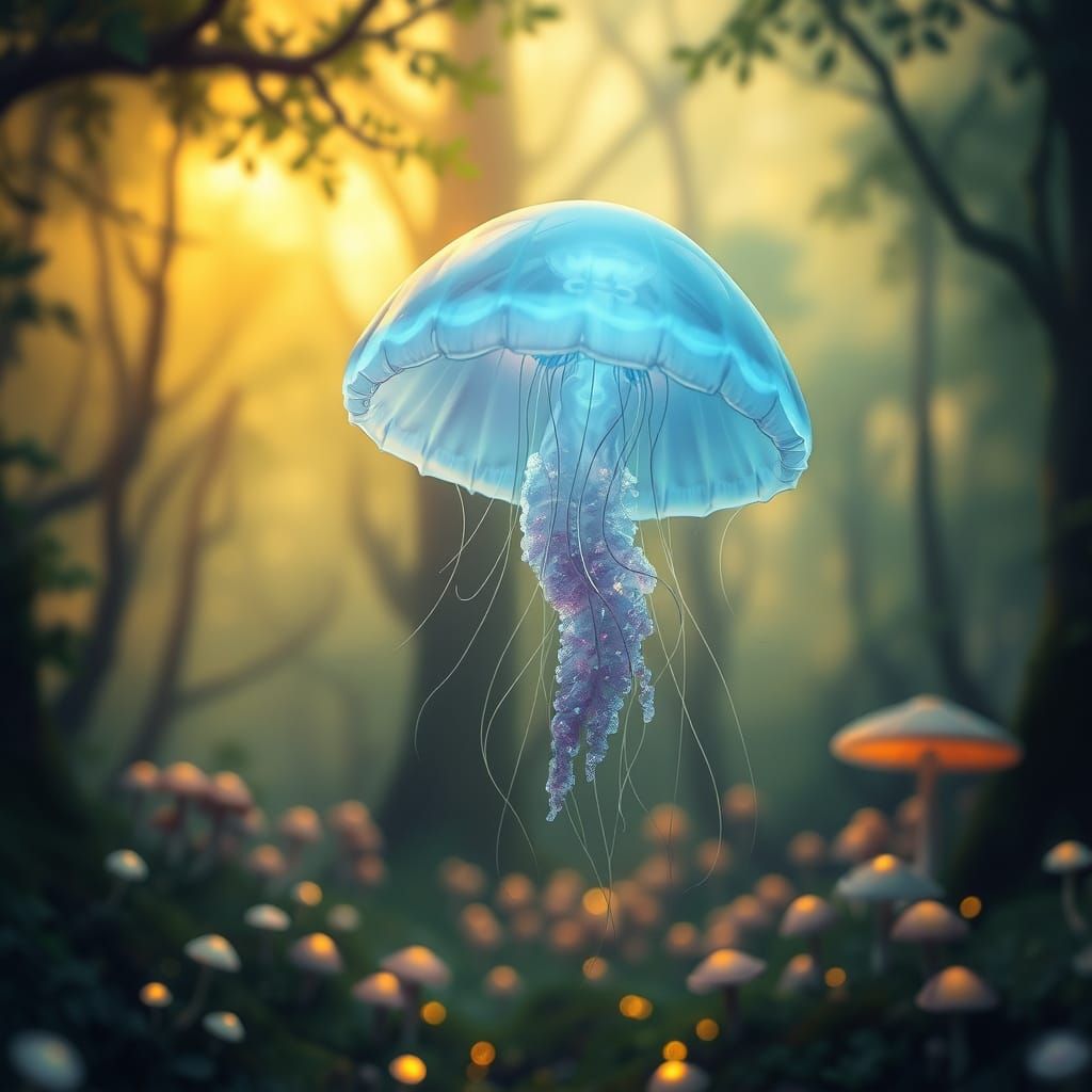 Bioluminescent Jellyfish in Enchanted Forest