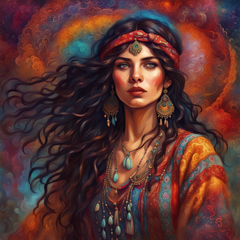 Detailed Gypsy Woman in Neo-Impressionist Style
