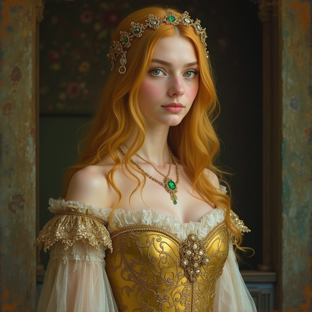 Elegant Woman in Art Nouveau Style Gown