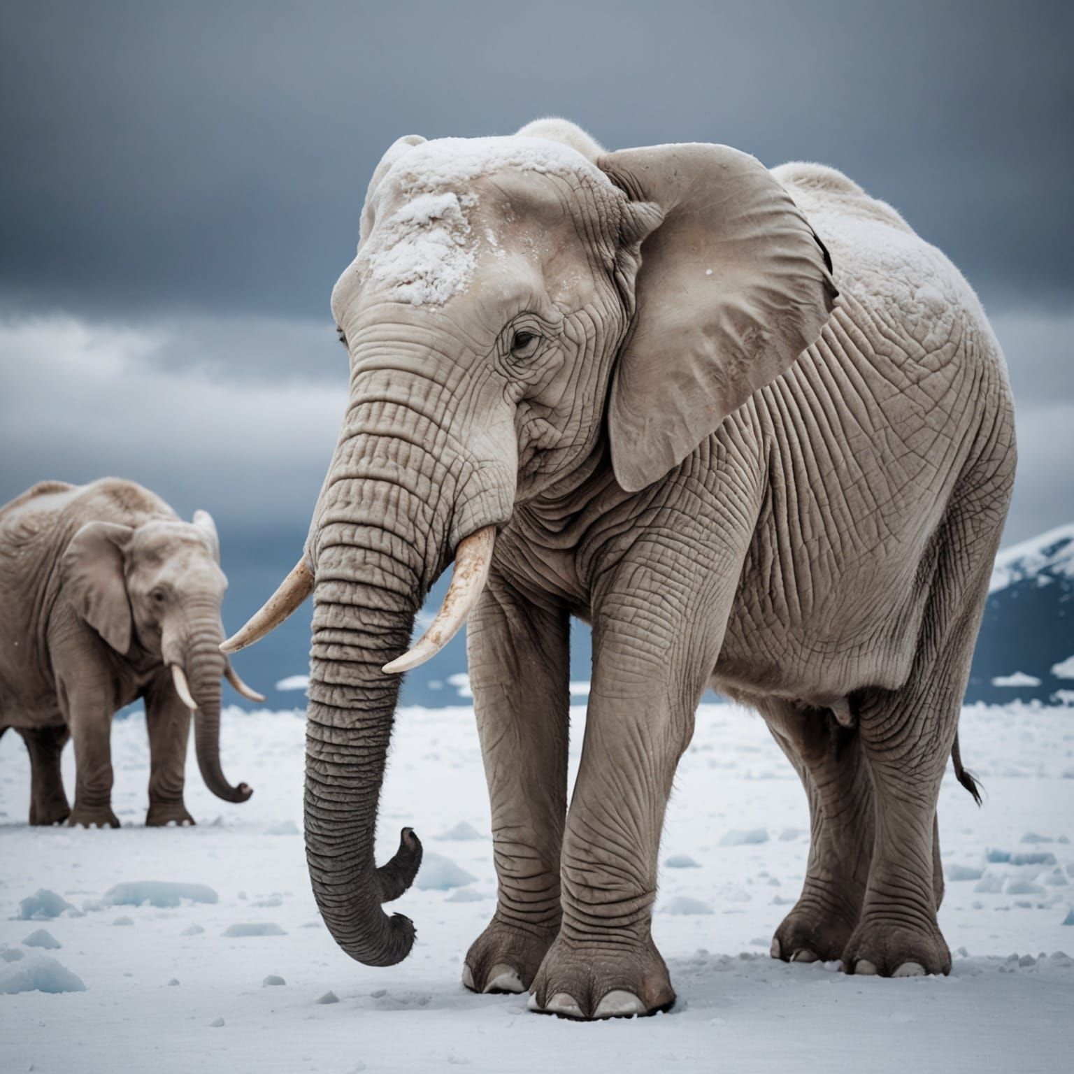 Albino Elephant with Pig Snout in Antarctica