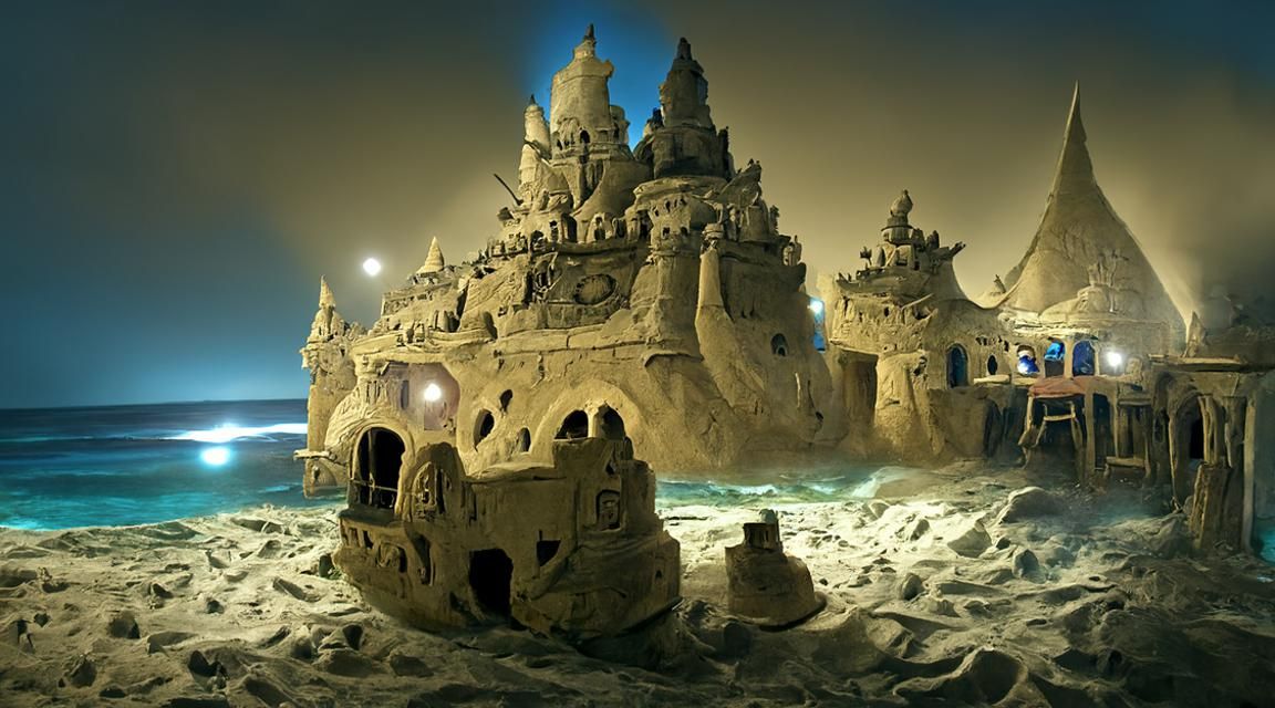 Sandcastle Cafe at Night: Elaborate Architecture