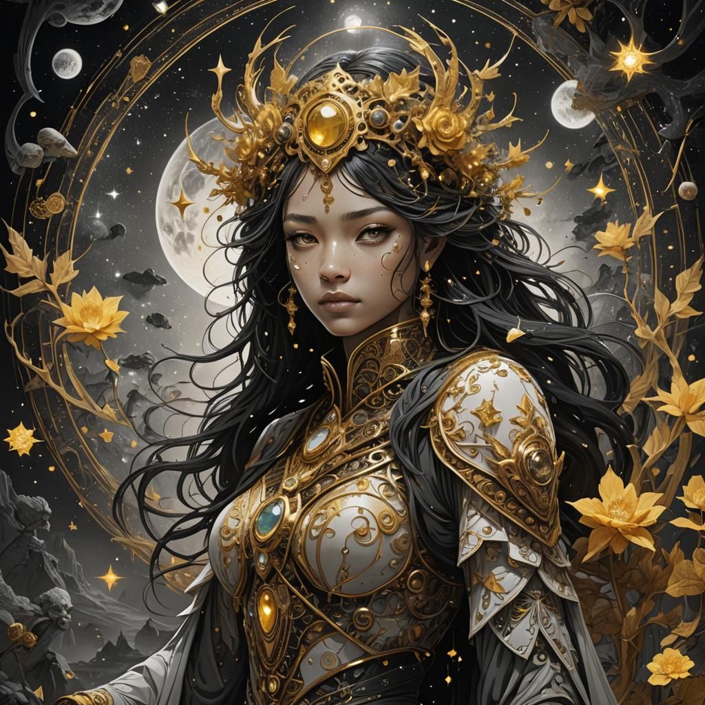 Golden Monochrome Infinite Starscape in Nouveau Style