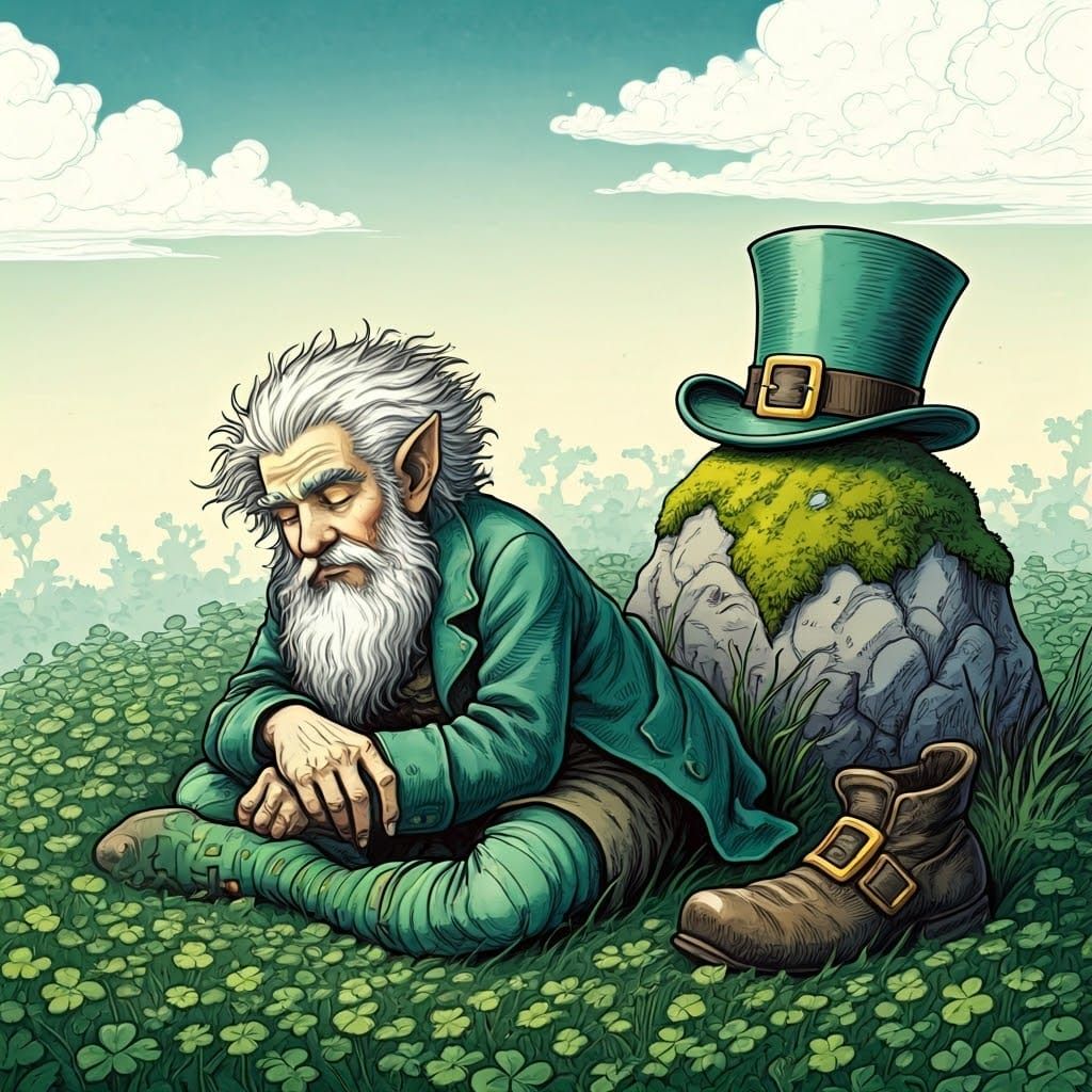 Whimsical Leprechaun Slumbers in Emerald Field