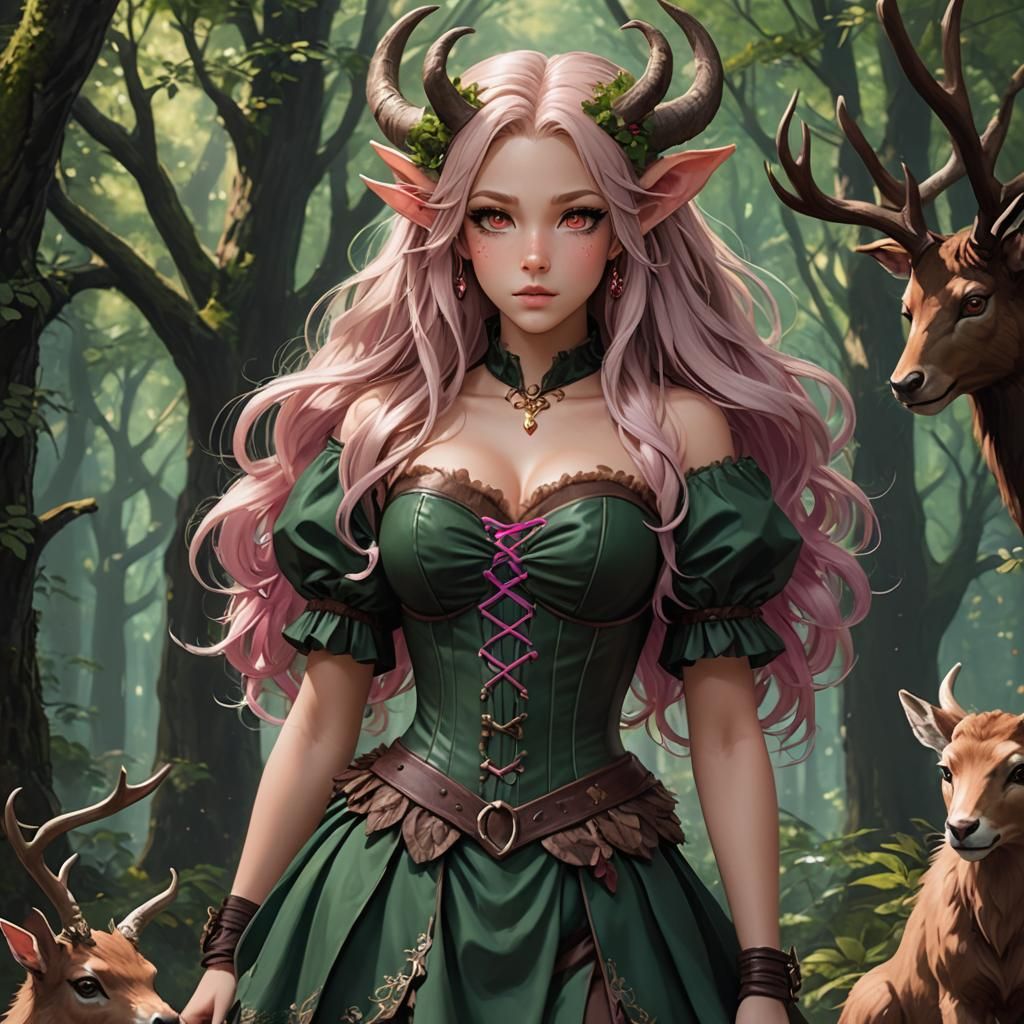 Female Faun in Anime Style, 3D Digital Art