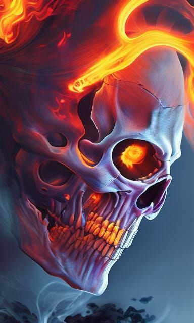 Flaming Ghost Rider Skull in Vivid Detail