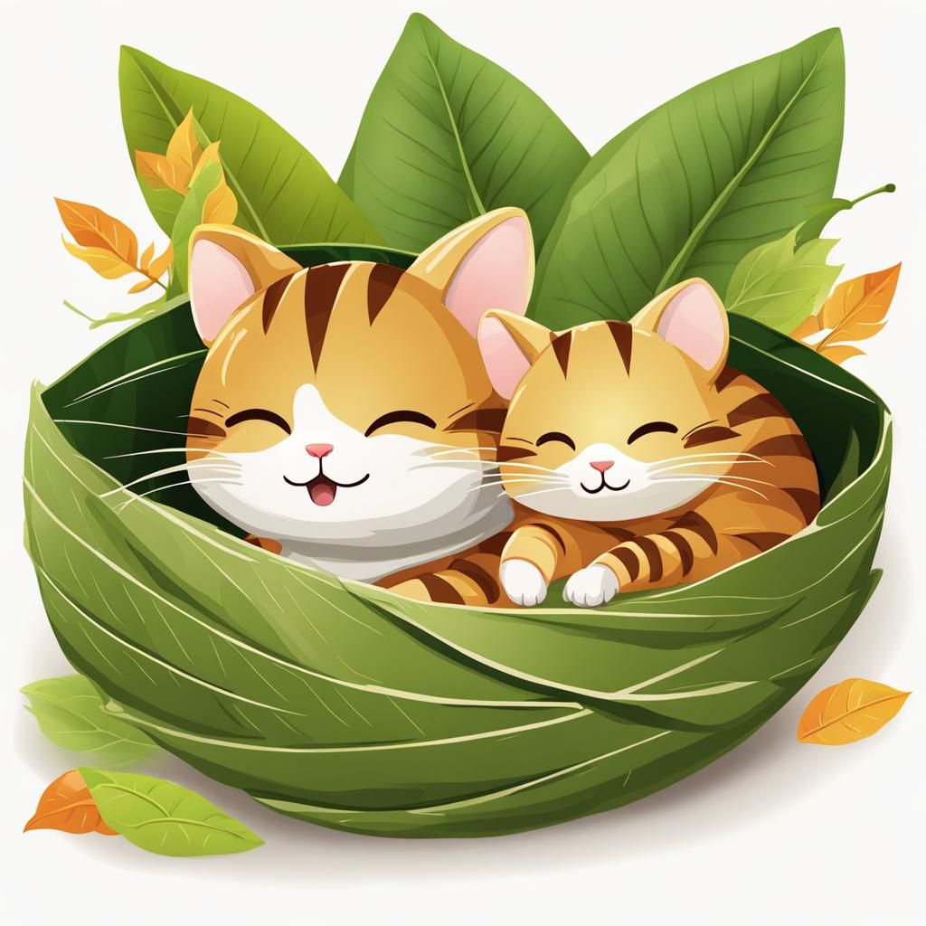 Cute Cat and Mouse Zongzi Cartoon Illustration