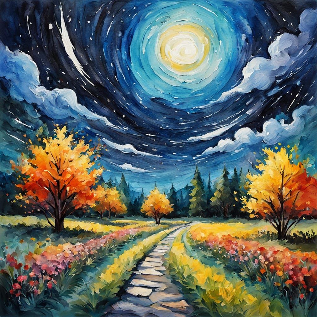 Epic Impressionist Galaxy in Gouache Style