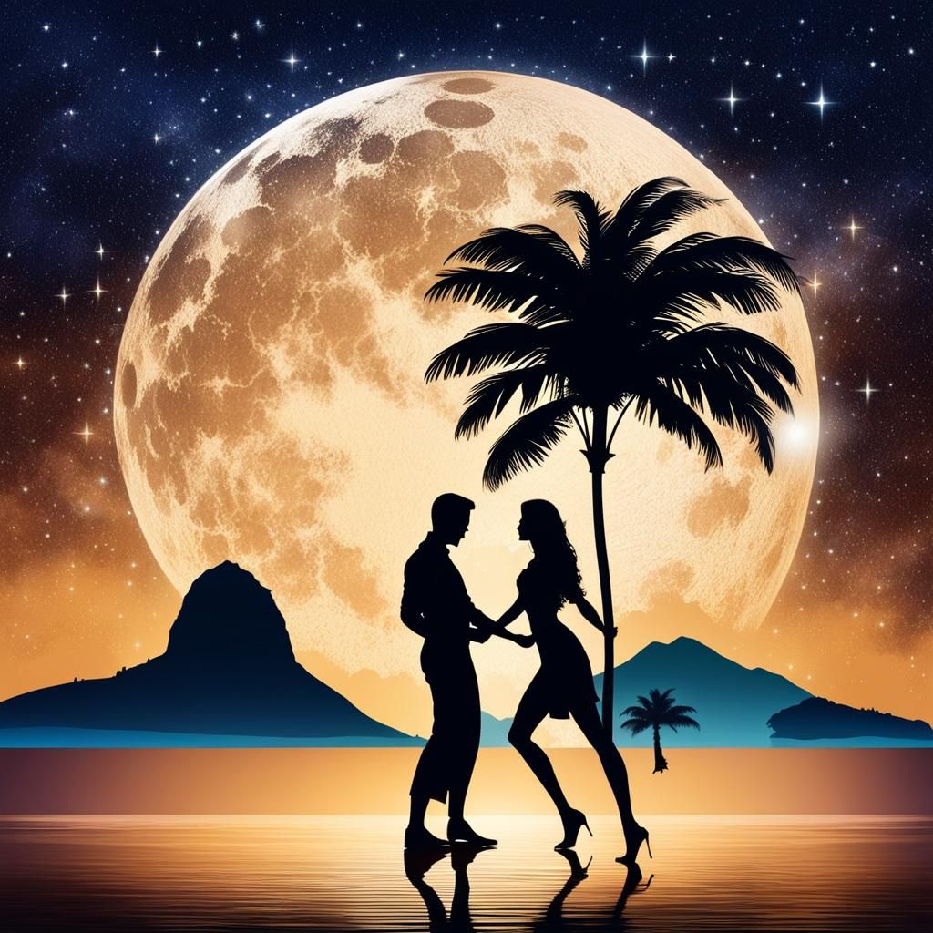 Samba Dreamscape: Couple Dancing Under Palm Tree