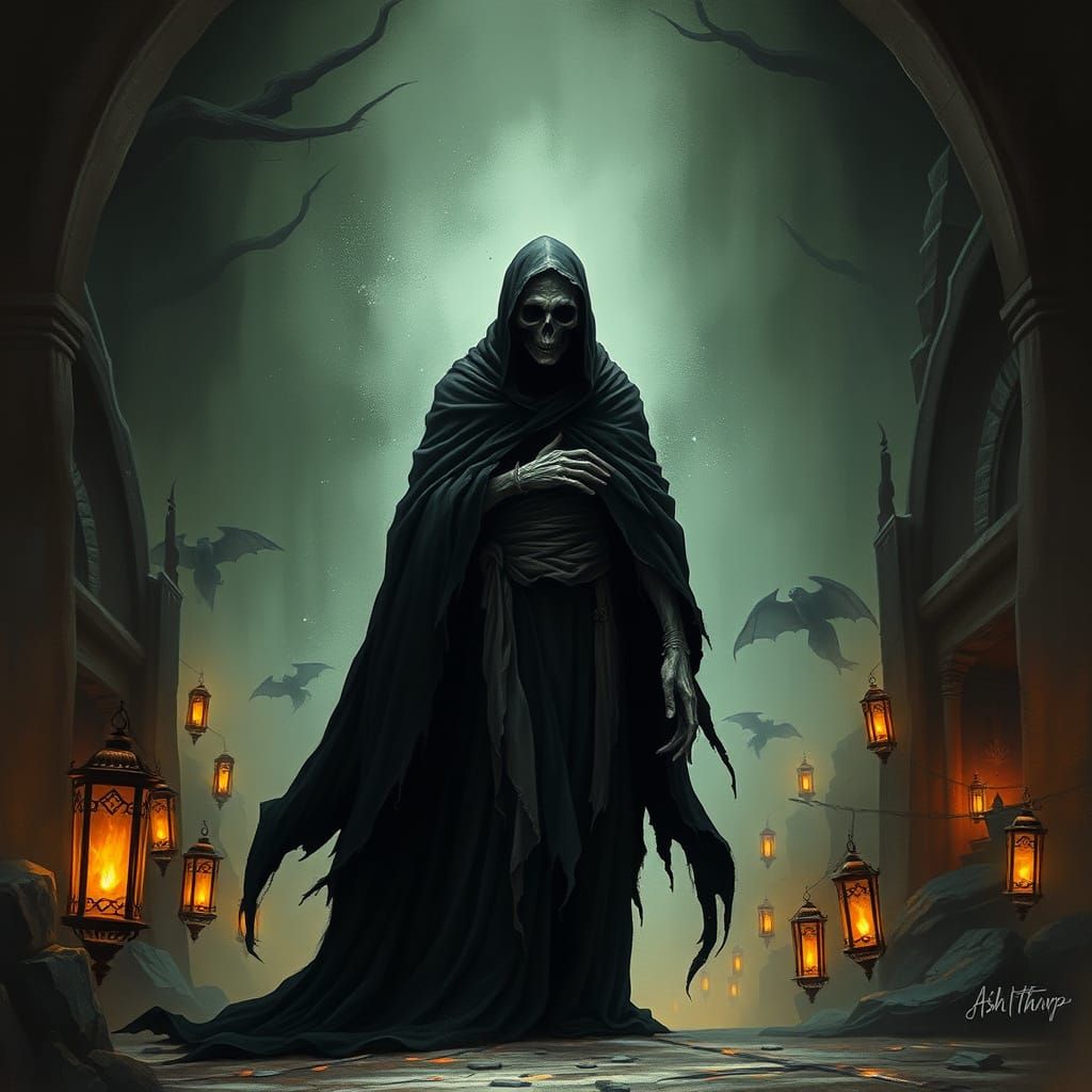 Mysterious Figure in a Haunted Realm