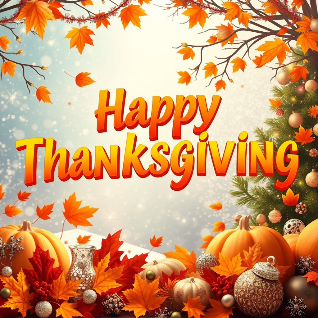 Happy Thanksgiving 3D Text with Festive Decorations