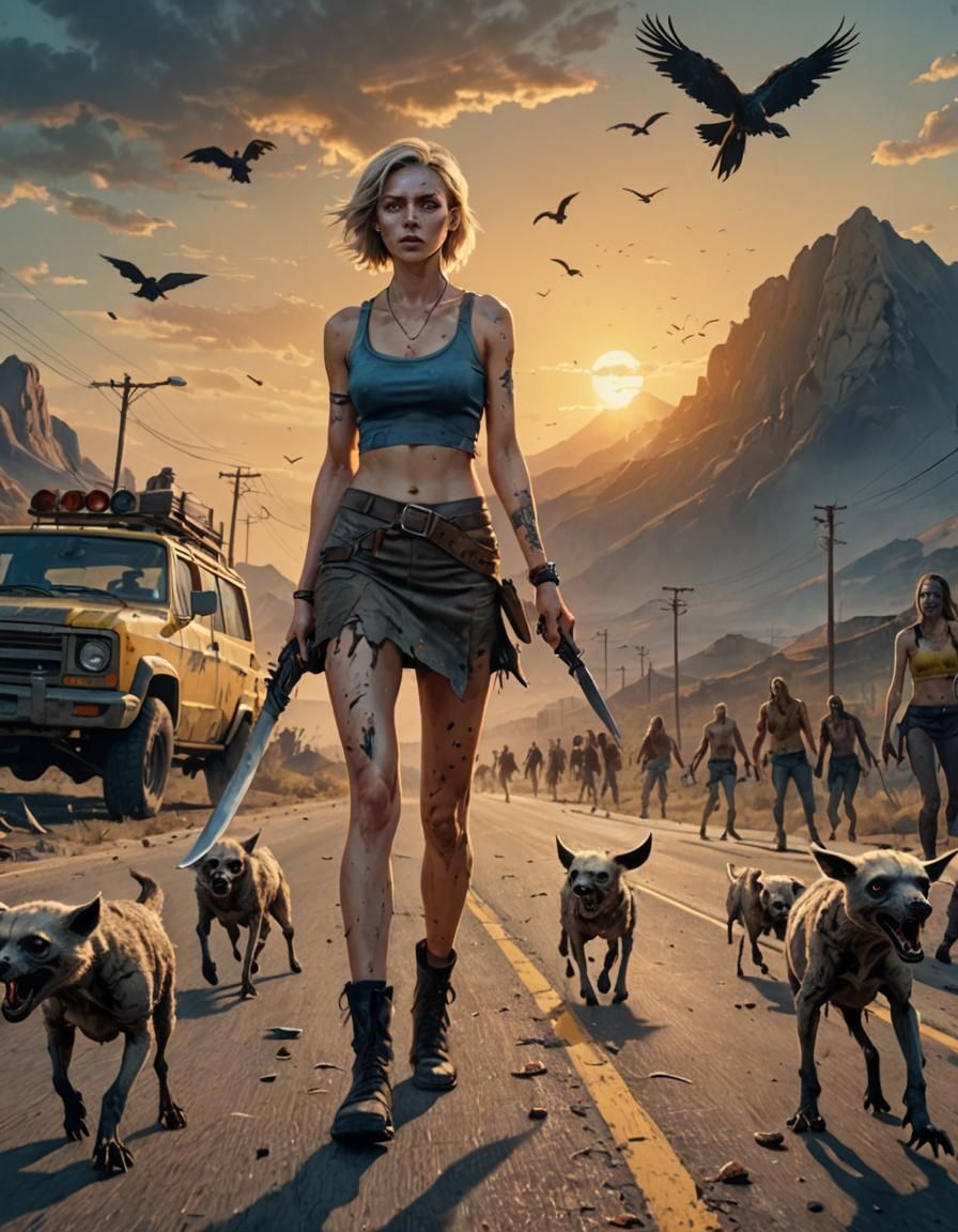 Apocalyptic Woman with Machete in Hyperrealistic Style