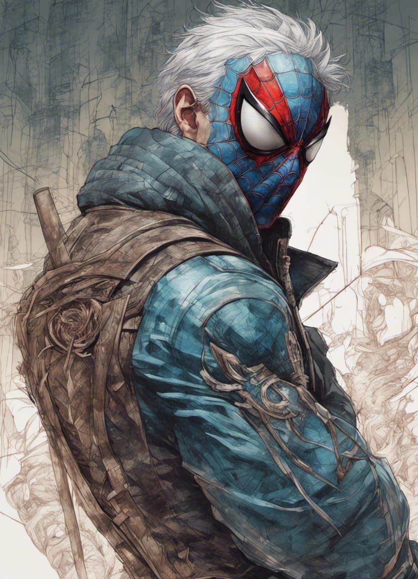 Spiderman Cyberpunk Portrait, Detailed Illustration