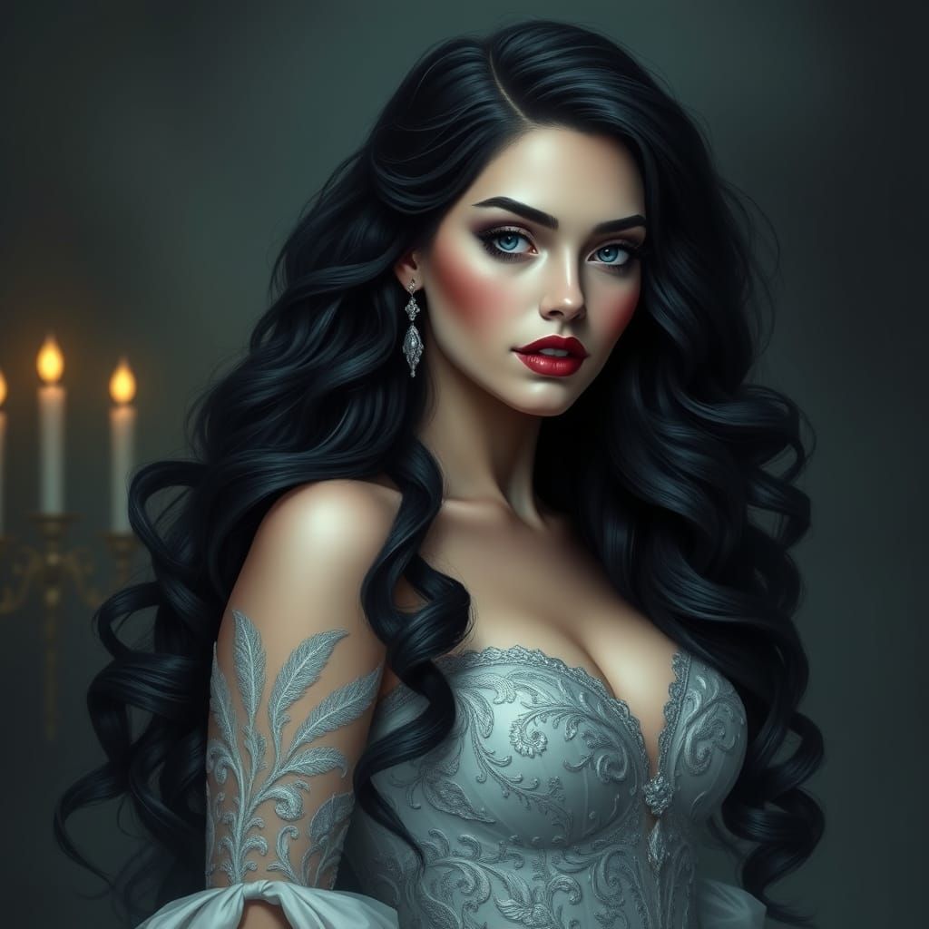 Ethereal Lady Evangeline in a Haunting, Giger-Inspired Portr...