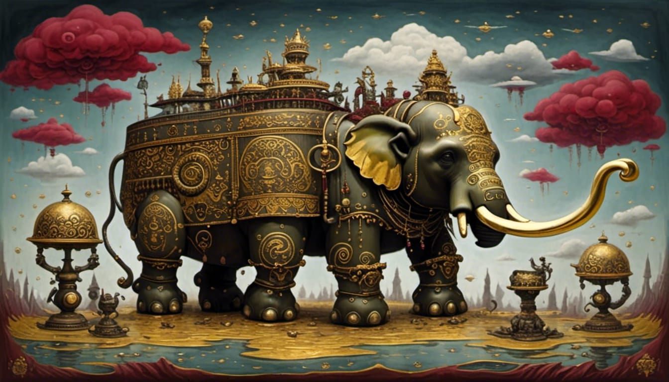 Corroded Biomechanical Gorilla in Steampunk Landscape