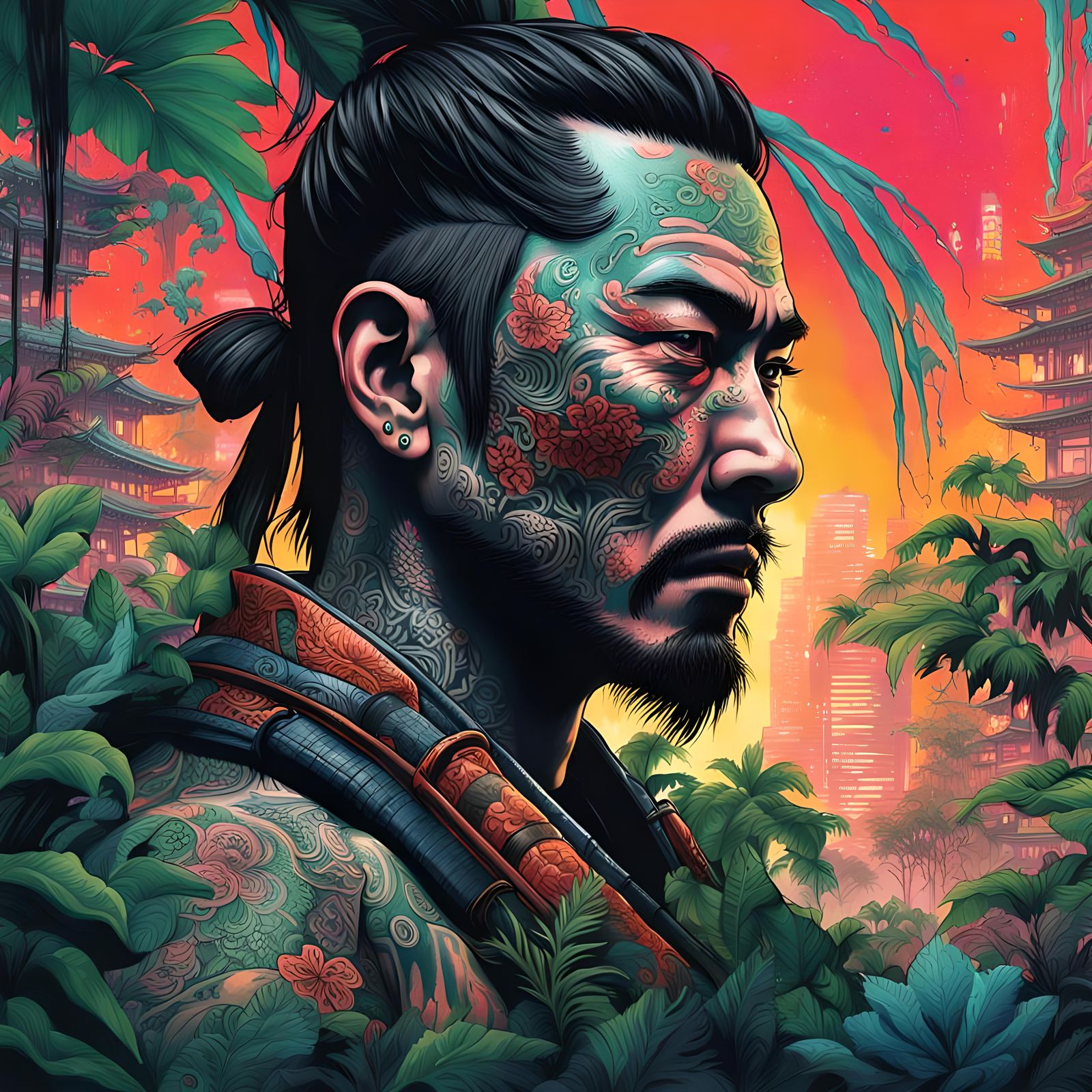 Samurai Warrior Portrait in Post-Apocalyptic City