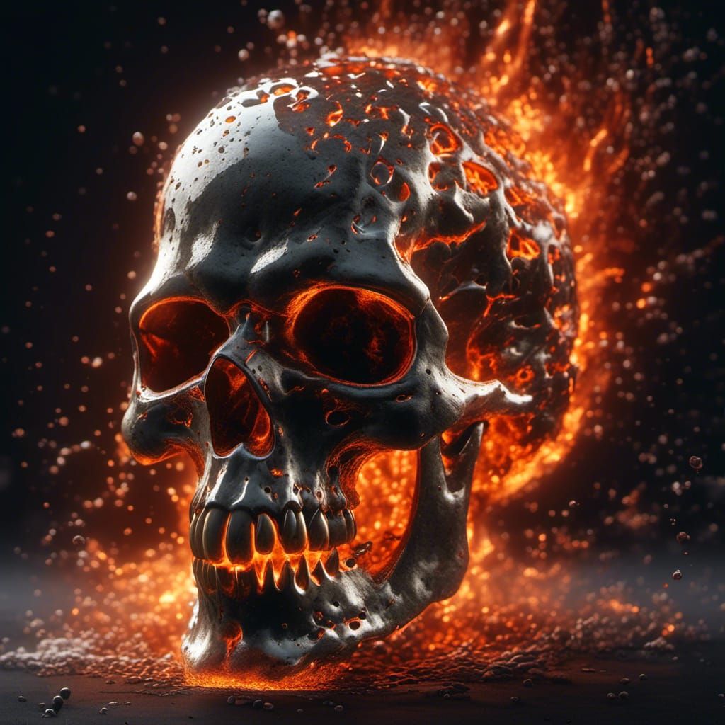 Molten Metal Skull in Fiery 3D Rendering