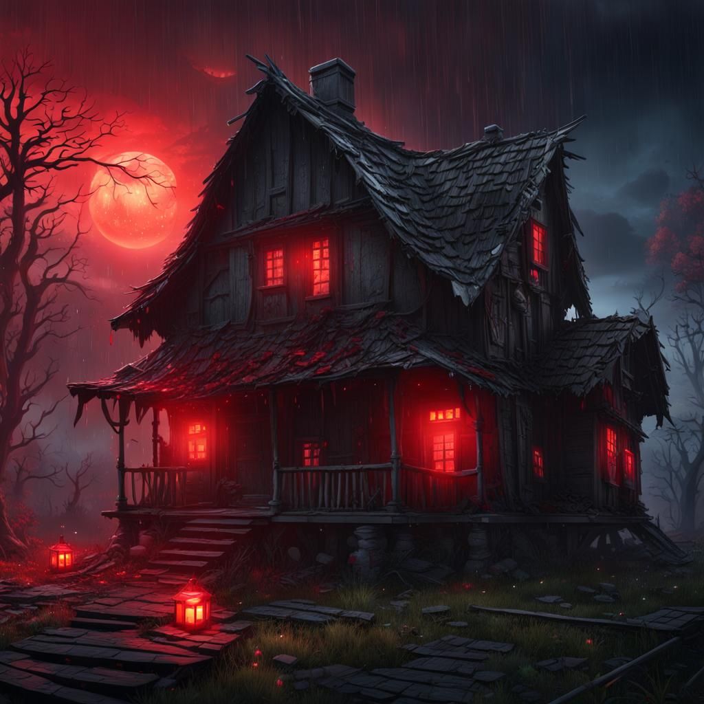 Eerie Abandoned Village House at Night