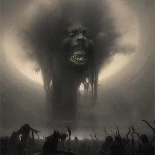 African Horror Art Inspired by Doré and Rutkowski