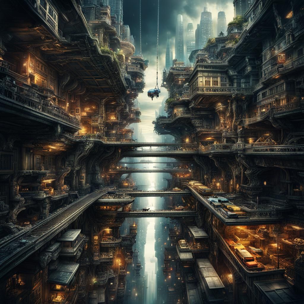 Dramatic Upside Down City Digital Matte Painting