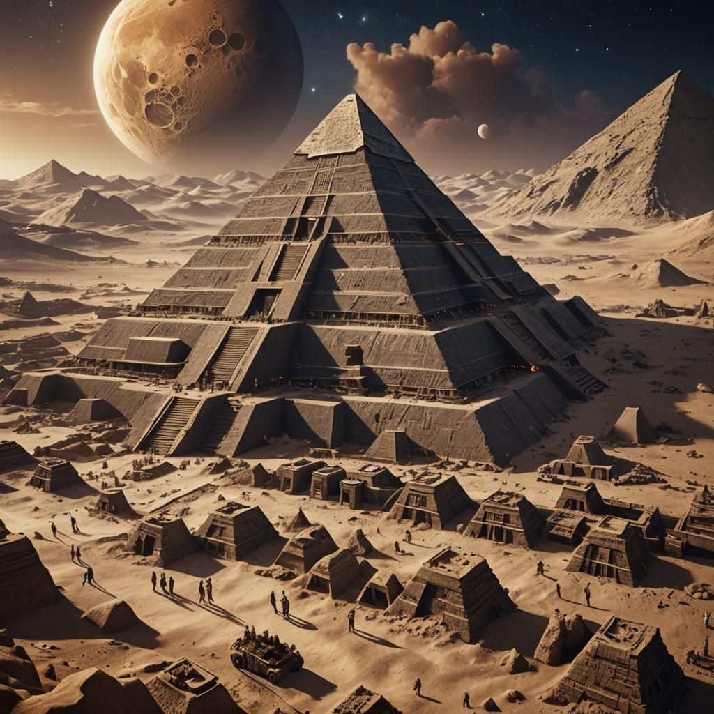 Egyptians Building Lunar Pyramids: Detailed Matte Painting