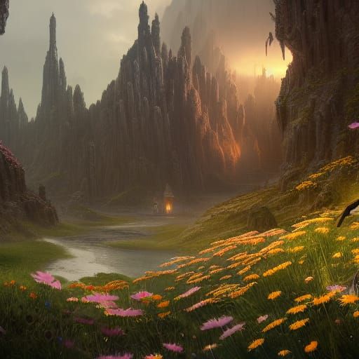 Fantastical Daisy in Detailed Matte Painting