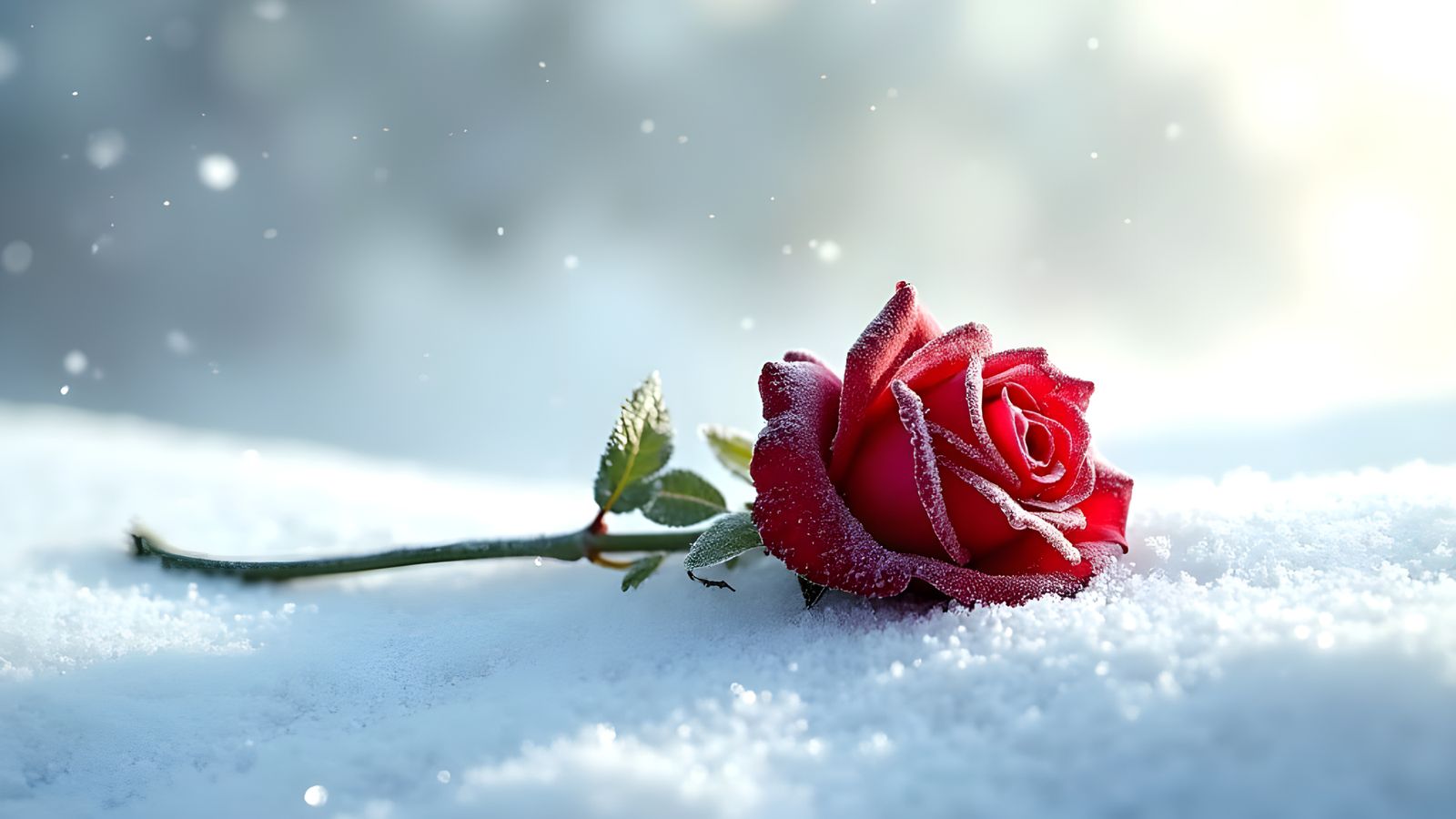 Red Rose in Snow: A Study in Contrast and Serenity