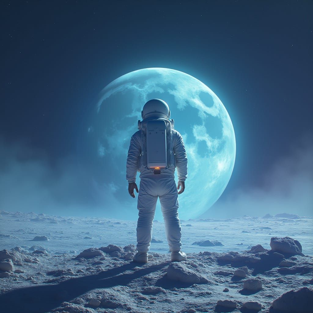 Astronaut on Moon Gazing at Earth in Ethereal Glow