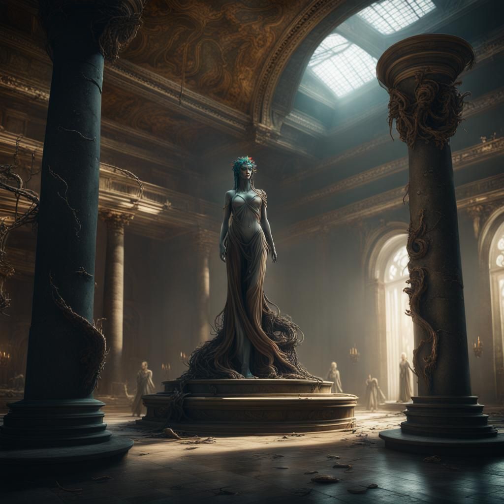 Medusa's Stone Chamber: Detailed Matte Painting