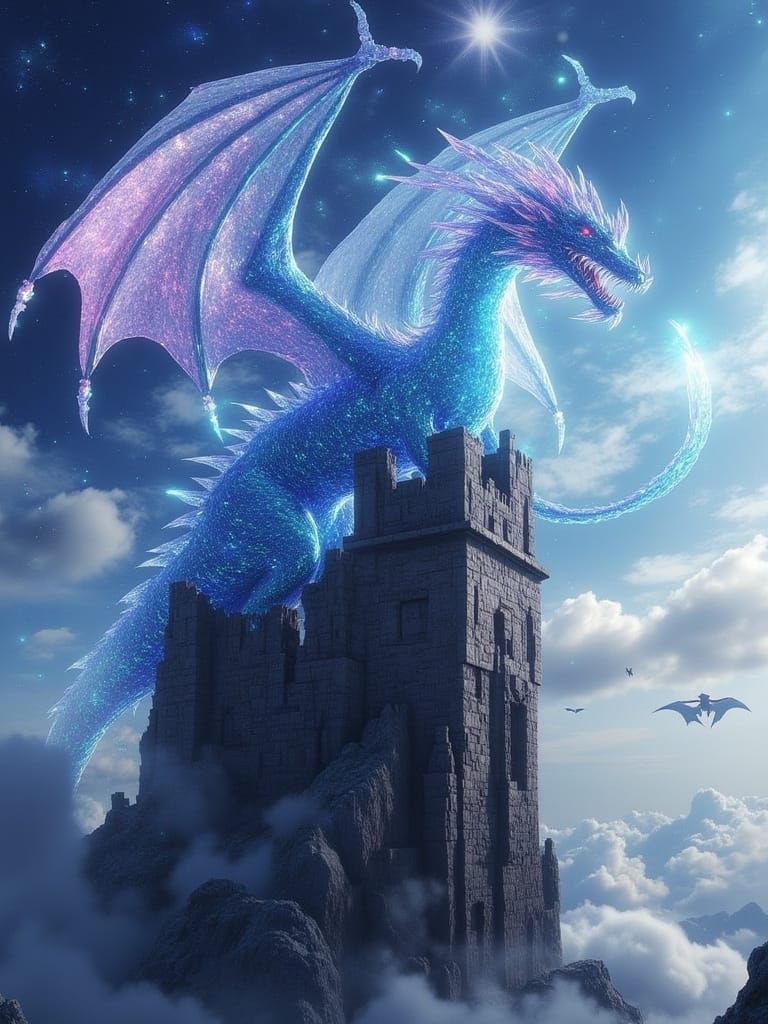 Majestic Dragon Perched on Ancient Tower in Fantasy Concept ...