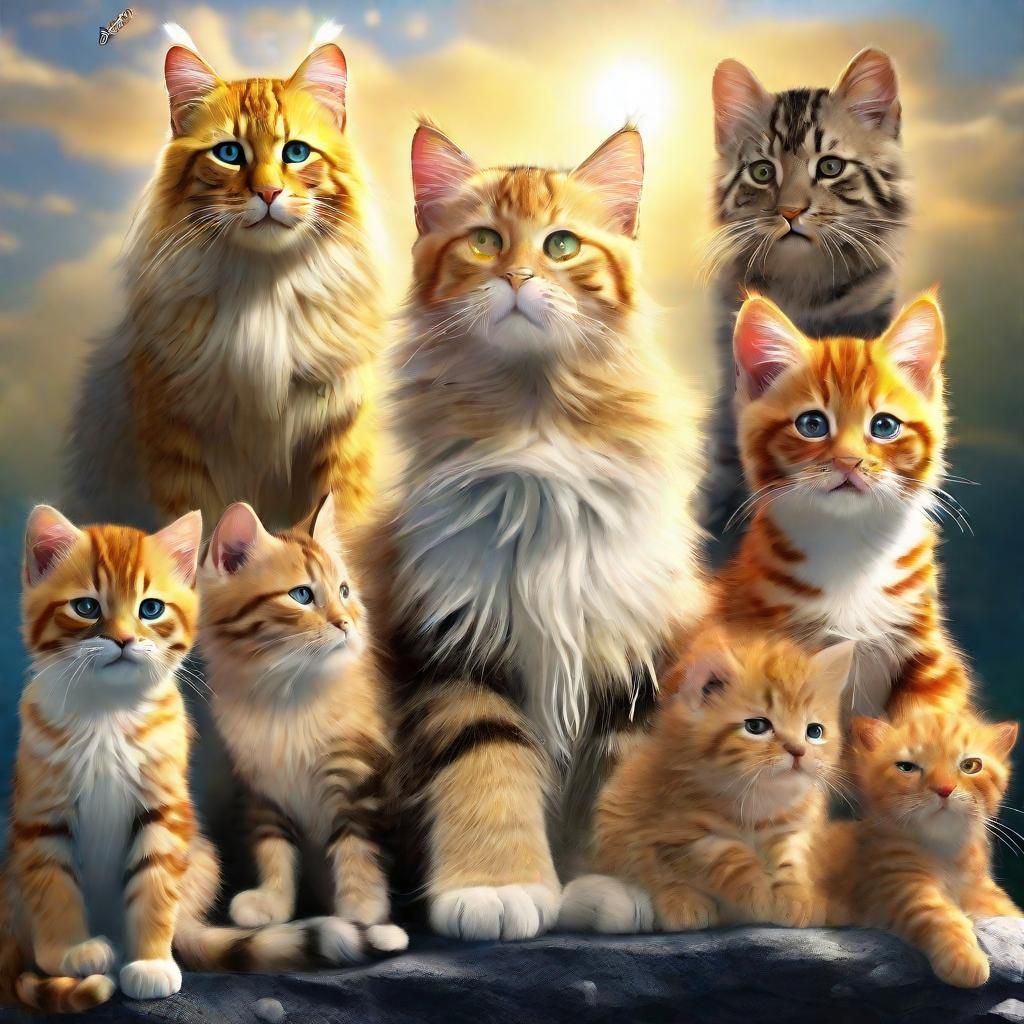 the Cat as the absolute star of the creation. Kittens, group...