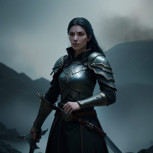 Fantasy Warrior Woman on Medieval Battlefield