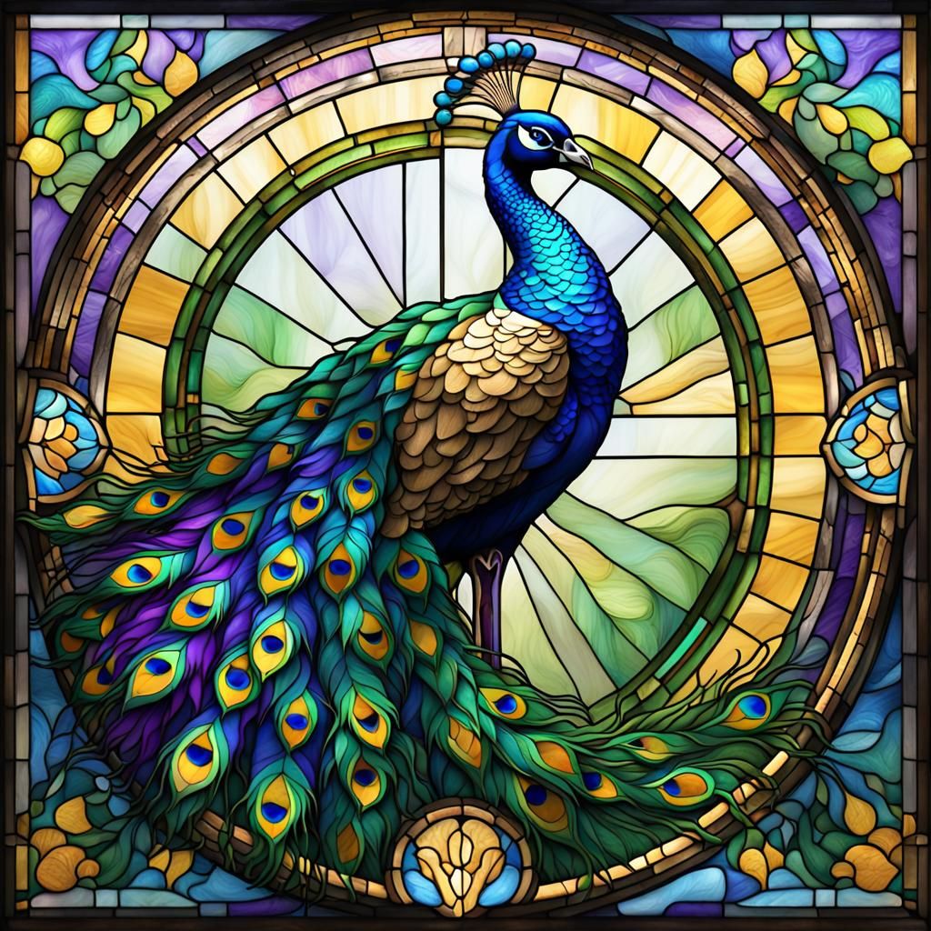Peacock Stained Glass Window in Fantasy Art Style