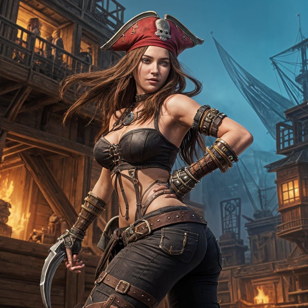 Steampunk Pirate Maiden with Gilded Treasure