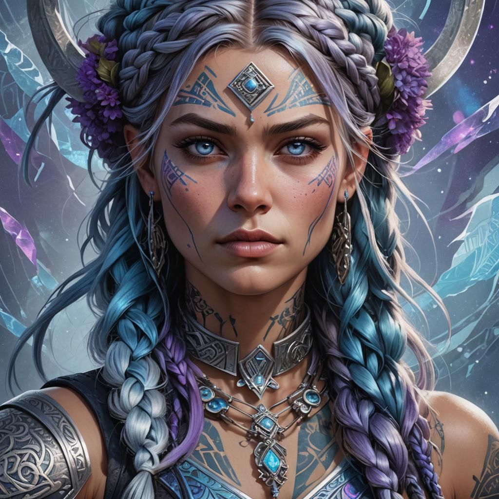 Vivid Norse Warrior Woman Portrait in Digital Art