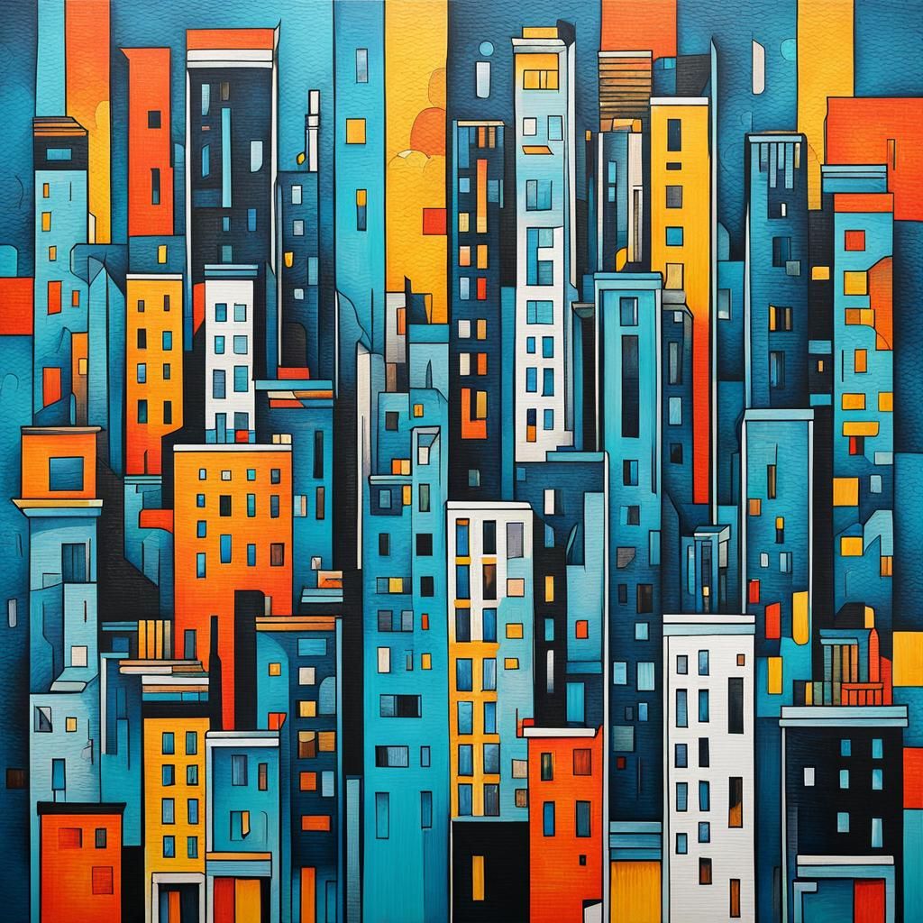 Abstract Mural City in Complementary Colors