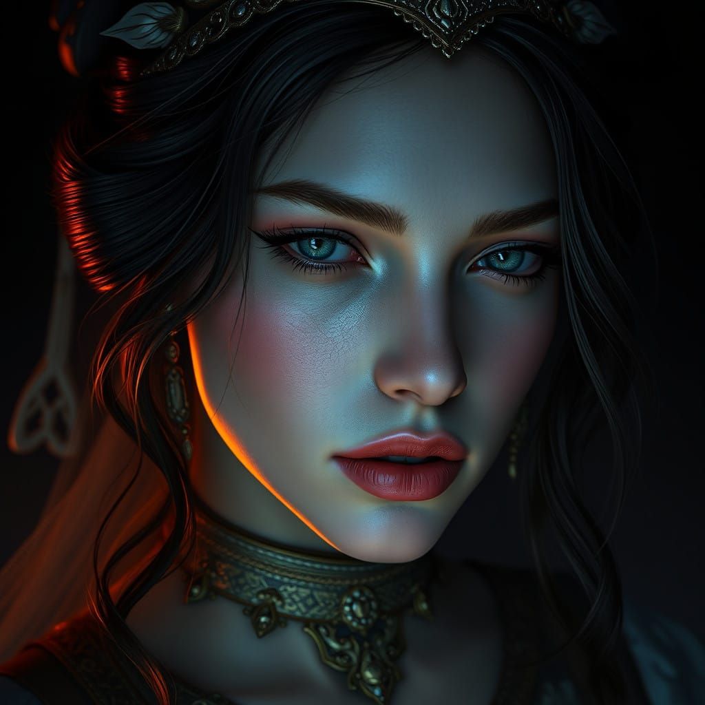 A Woman's Face Illuminated by Moonlight in Realistic Concept...