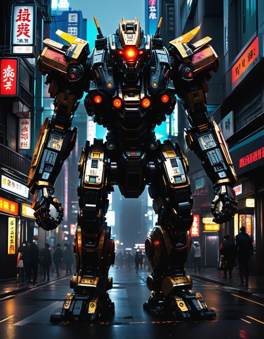 Mecha Robot Walks Through Tokyo: Cinematic Sci-Fi Art