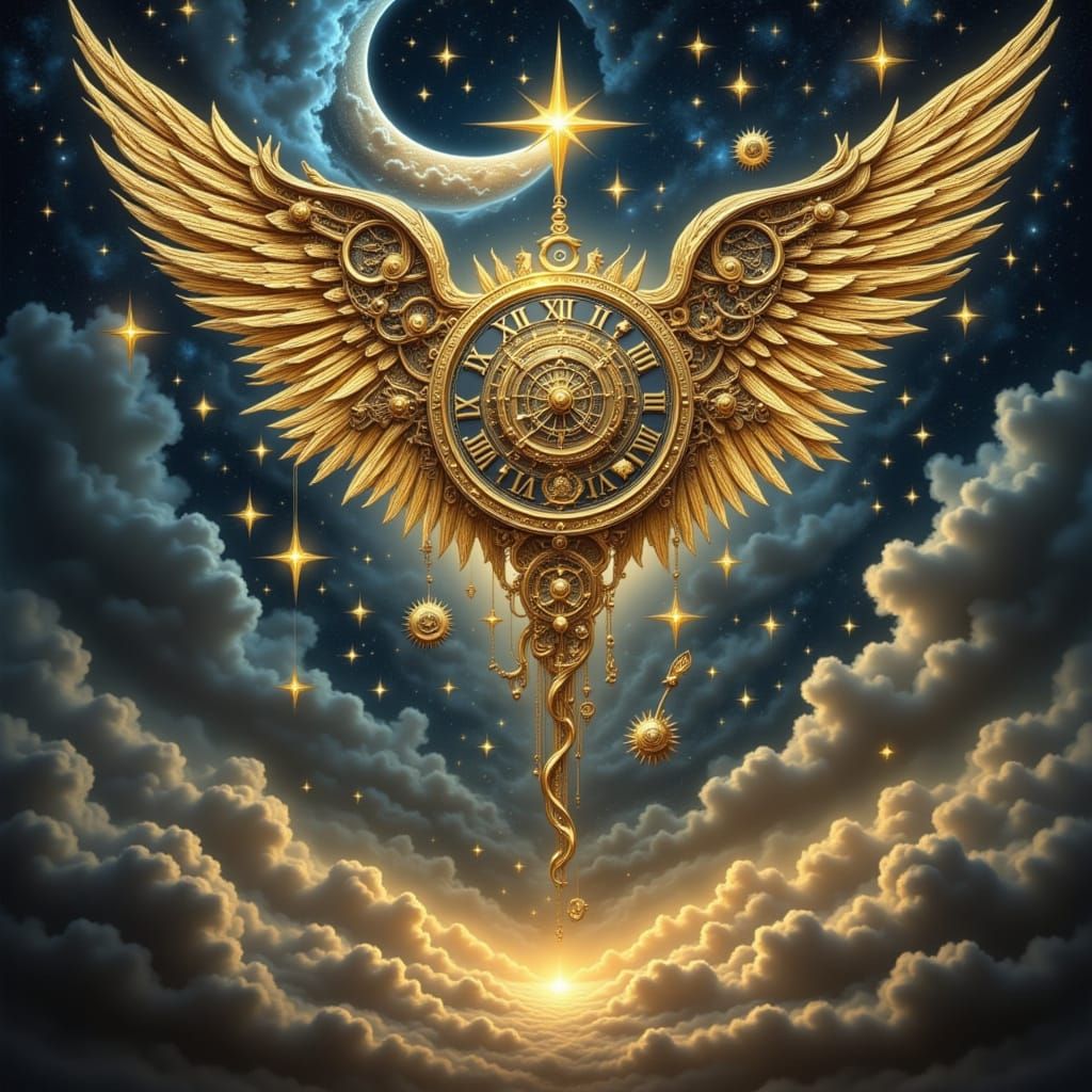 Celestial Clockwork Angel in Dramatic Cosmic Scene