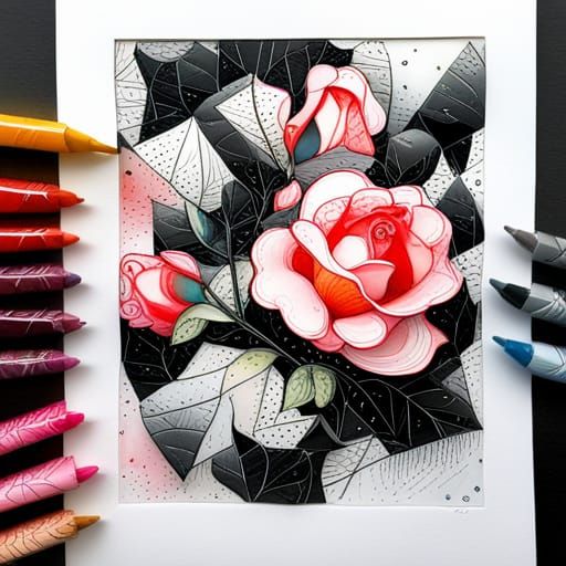 Roses in Marbled Oil Splatter Ink Style