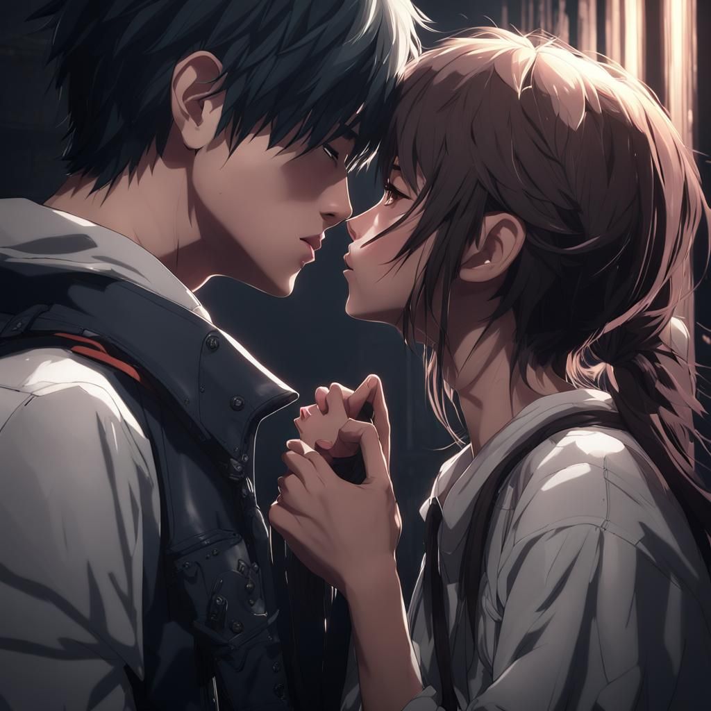 Passionate Kiss in the Dark: 3D Anime Art