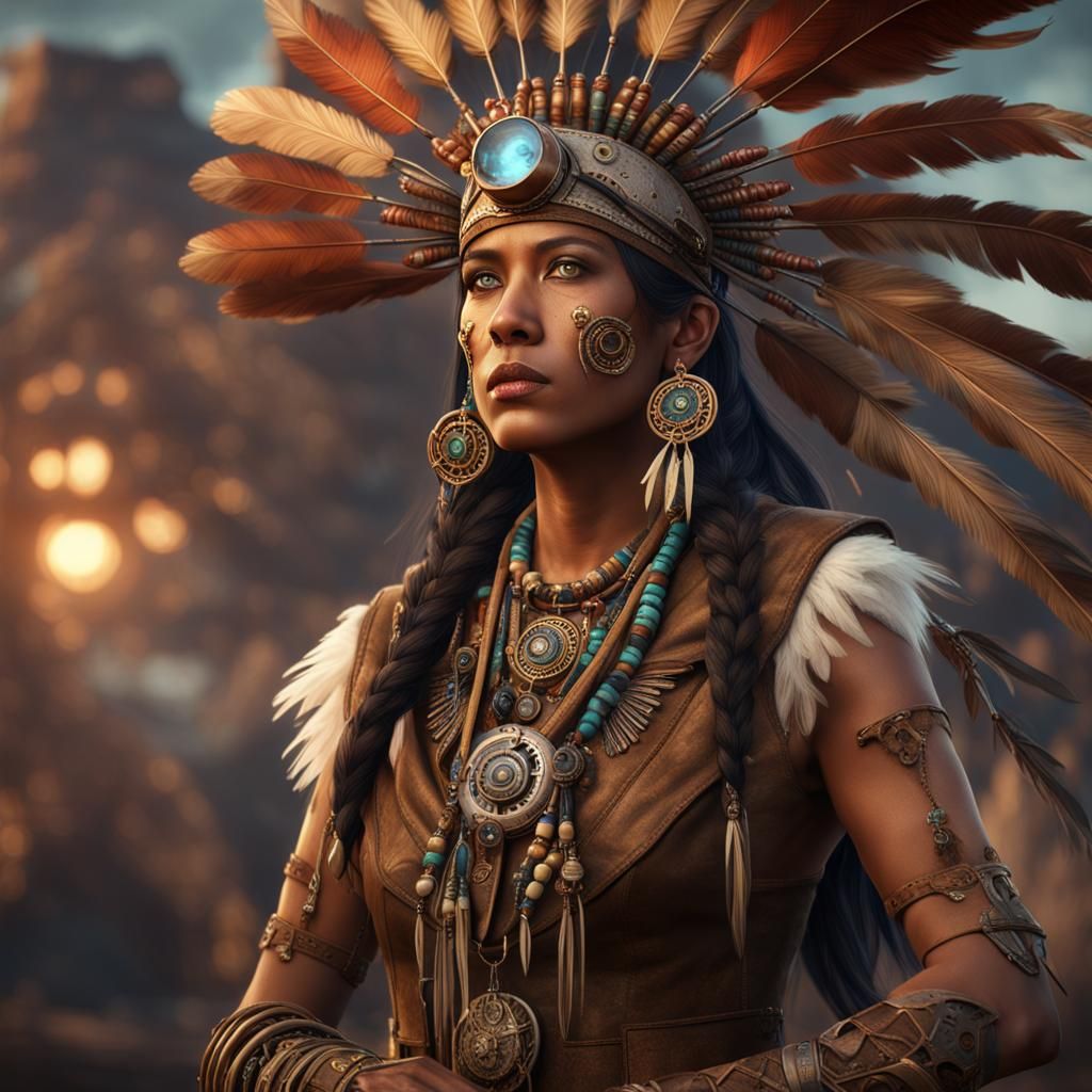 Steampunk Native American Woman in Detailed Matte Painting