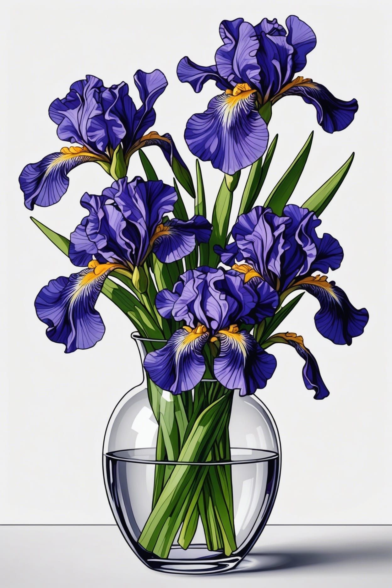 Glass Vase Overflowing with Gorgeous Iris Flowers