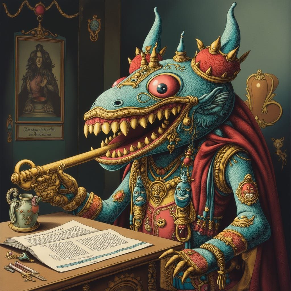 Surreal Key on Table with Vibrant Magical Accents