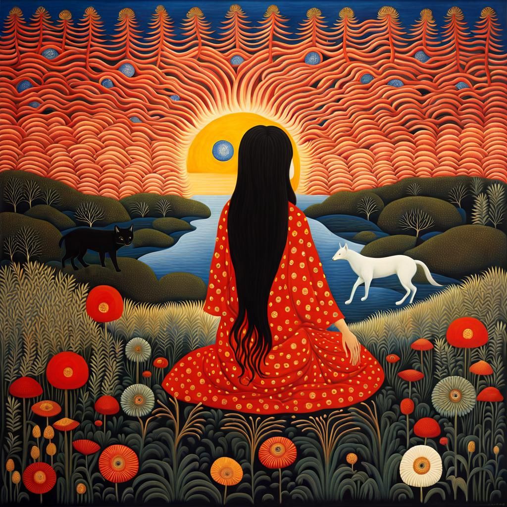 Mystical Creatures Awaken at Sunset, Digital Art